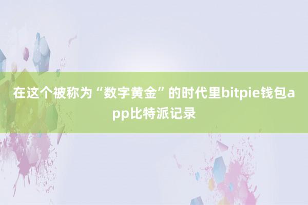 在这个被称为“数字黄金”的时代里bitpie钱包app比特派记录