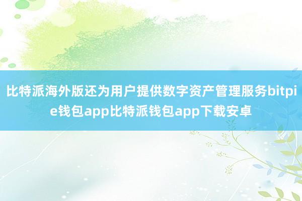 比特派海外版还为用户提供数字资产管理服务bitpie钱包app比特派钱包app下载安卓