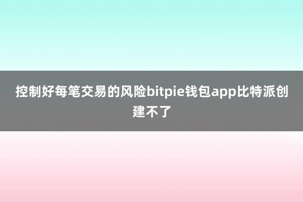 控制好每笔交易的风险bitpie钱包app比特派创建不了